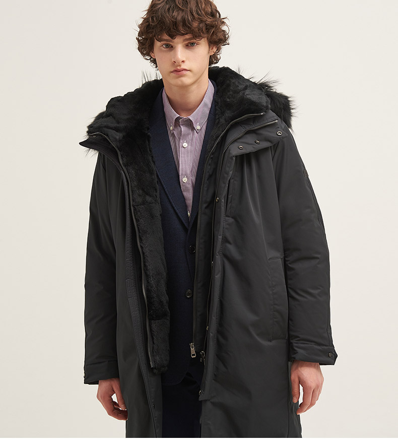 商场同款beanpole滨波冬季男士休闲纯色毛领鹅绒羽绒服中长大衣羽绒服