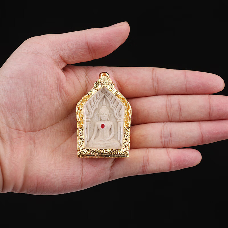 似卿泰国佛牌龙婆培坤平彩泥掩面佛老牌项链吊坠男女坤平鎏金壳