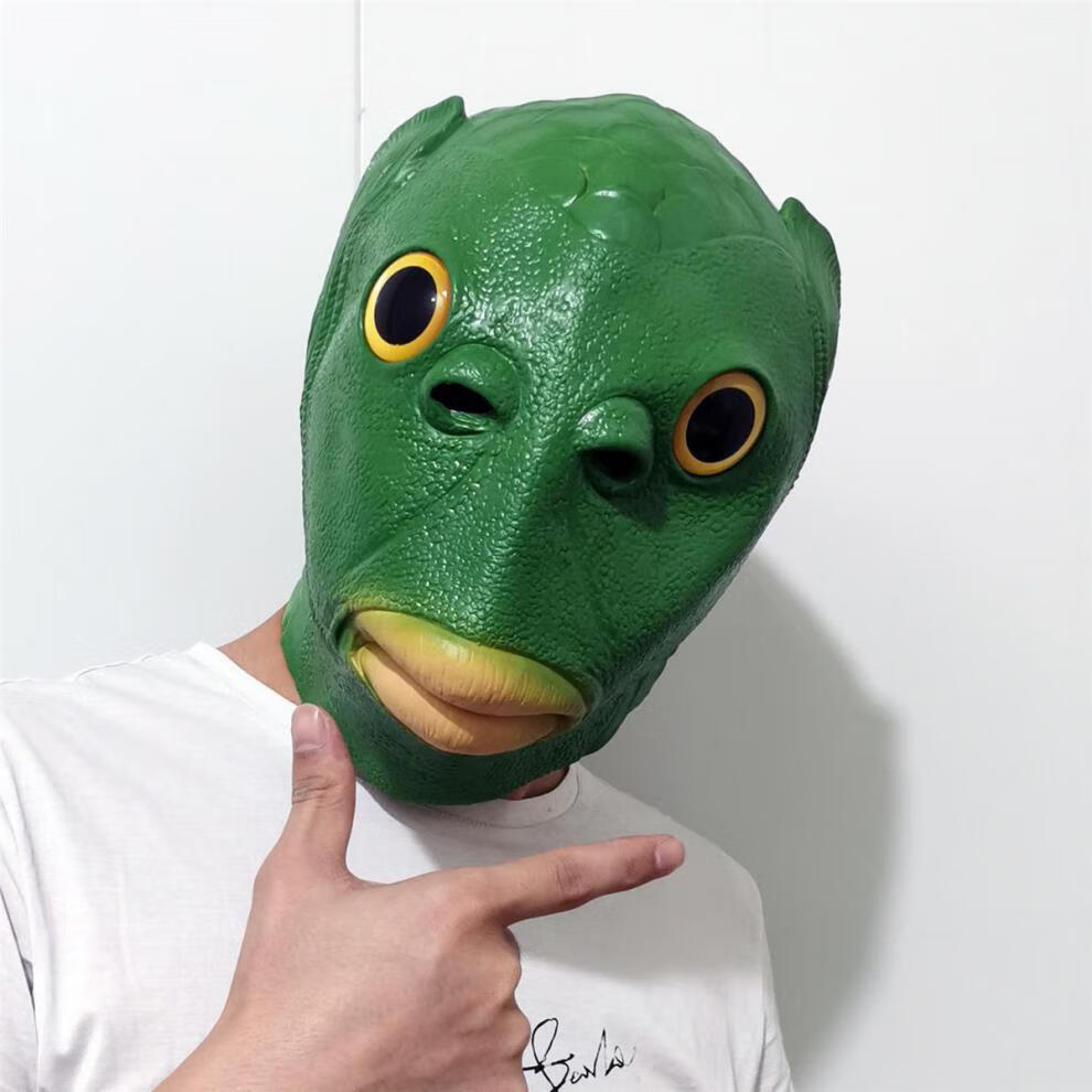ins抖音同款新款绿鱼人头套鱼面具搞怪搞笑动物鱼头套节表演道具时尚