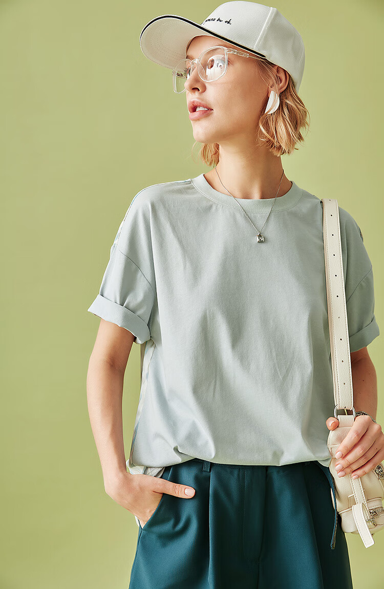 云上生活气质显瘦2020新款法式时尚短袖t恤女夏t7300 烟灰蓝 xl