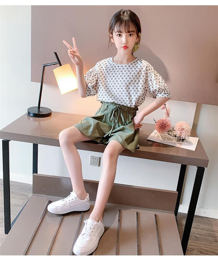女童夏季套装适合3到16岁小女孩穿的韩版新款宽松舒适t恤两件套中大童