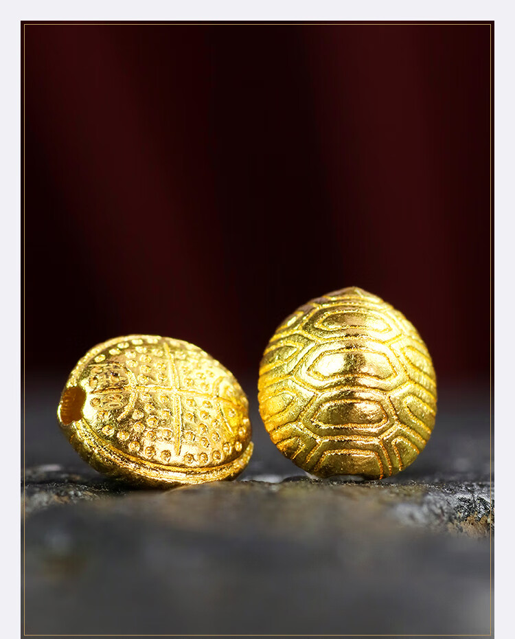 晚仪珠宝黄金小龟壳串珠手工老金錾刻素金999足金金转运珠编绳金龟