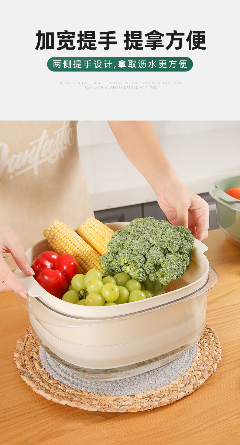 2022新款双层果蔬沥水篮双层洗菜盆沥水篮家用菜篮洗水果蔬菜蓝客厅