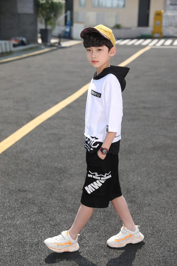 熊迪明8岁男童夏装短袖套装中大童10洋气&半袖男孩12帅气小学生两件套