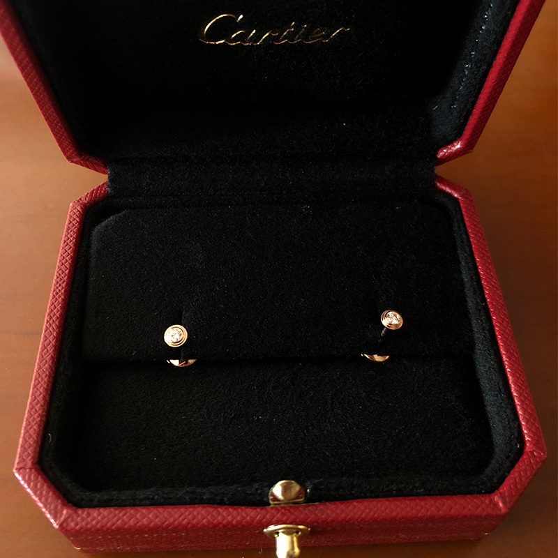 卡地亚 cartier耳环diamantslgers超小号款黄色k金钻石耳钉每只0.