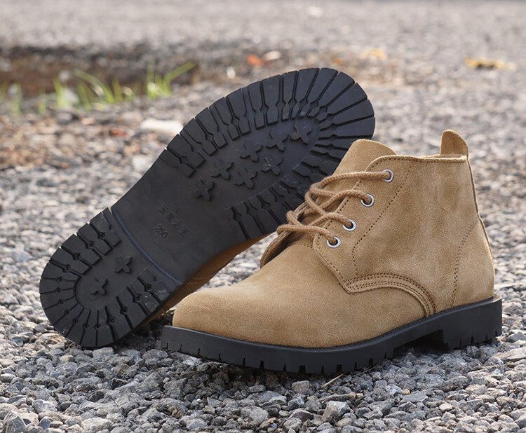 翻毛皮鞋劳保鞋马丁男沙漠短靴圆头真皮橡胶底女工装大头老宝劳保皮