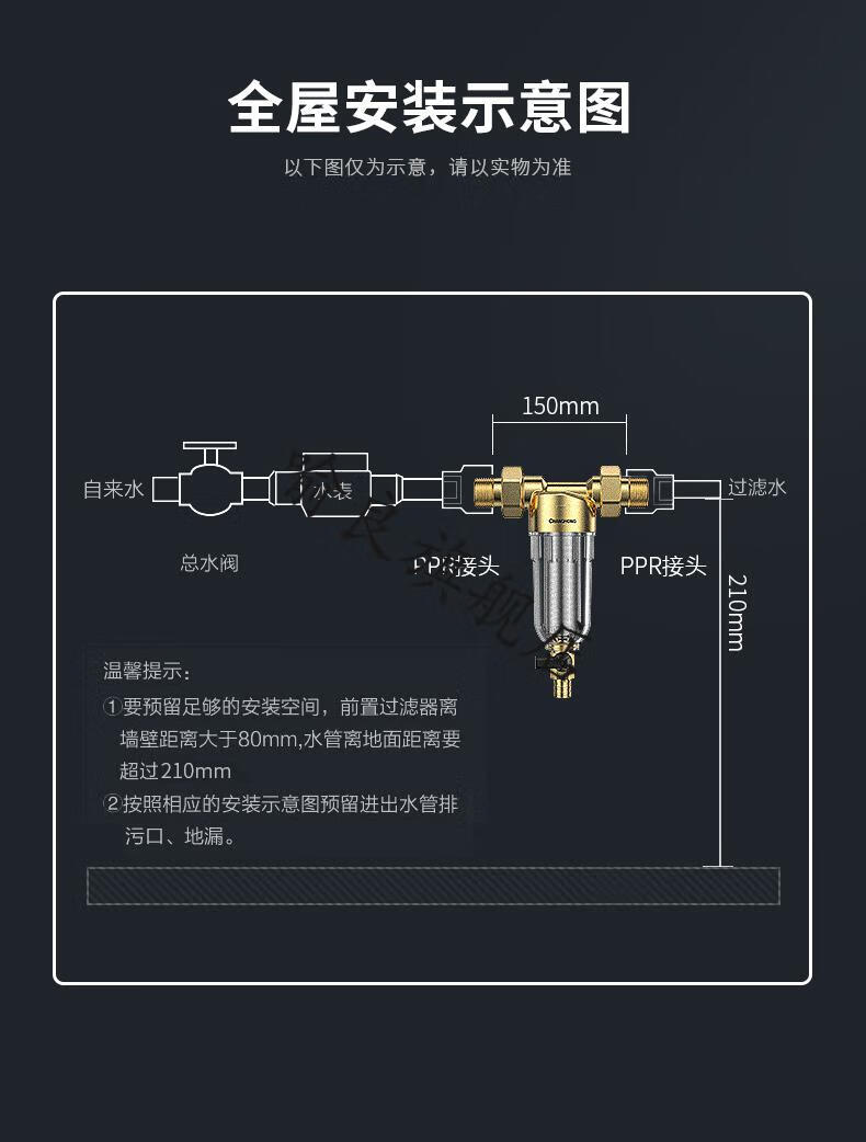 長虹全屋淨水器自來水前置過濾器家用大流量中央沖洗淨水機4分活接