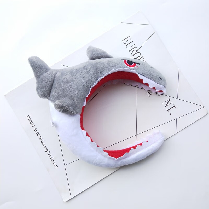 youeshone鲨鱼发箍网红外出可爱压发洗脸发卡发带女黄色星星发箍