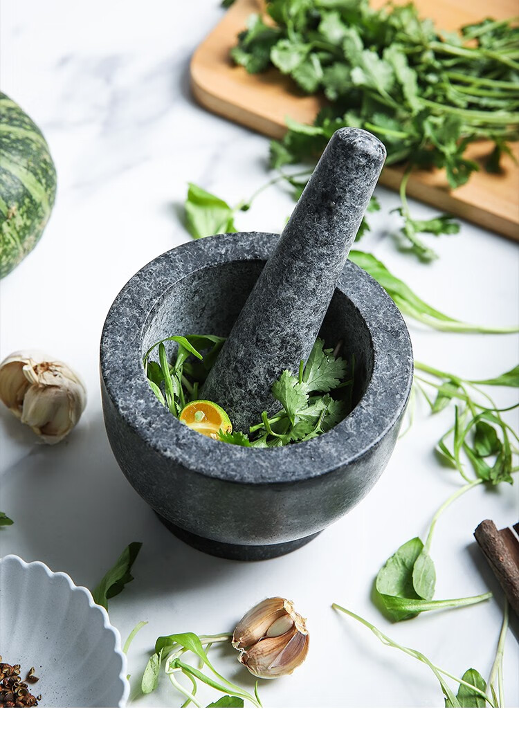 涤澳复古厨房家用研磨器石臼手动捣蒜器捣碎捣药杵蒜泥器花岗岩捣杵