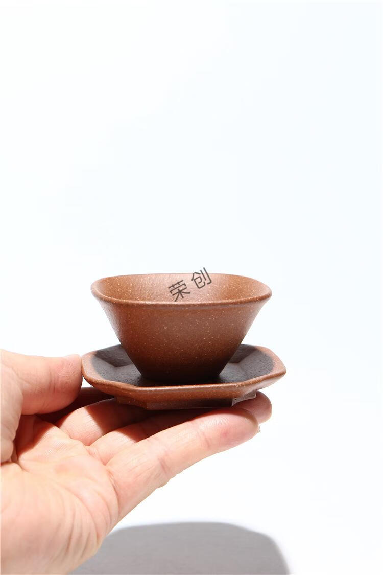 宜兴紫砂茶杯小茶杯原矿紫砂杯带杯碟垫品茗方口杯55cc家用泡茶杯子
