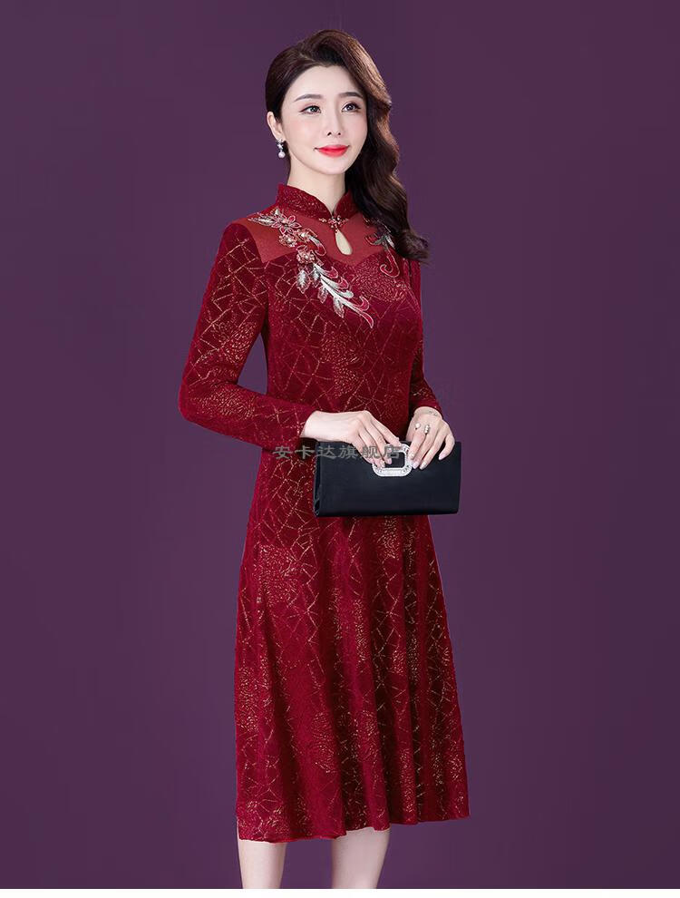 喜婆婆装婚礼服秋装结婚妈妈装秋季时尚春秋天穿的连衣裙高贵宴会旗袍