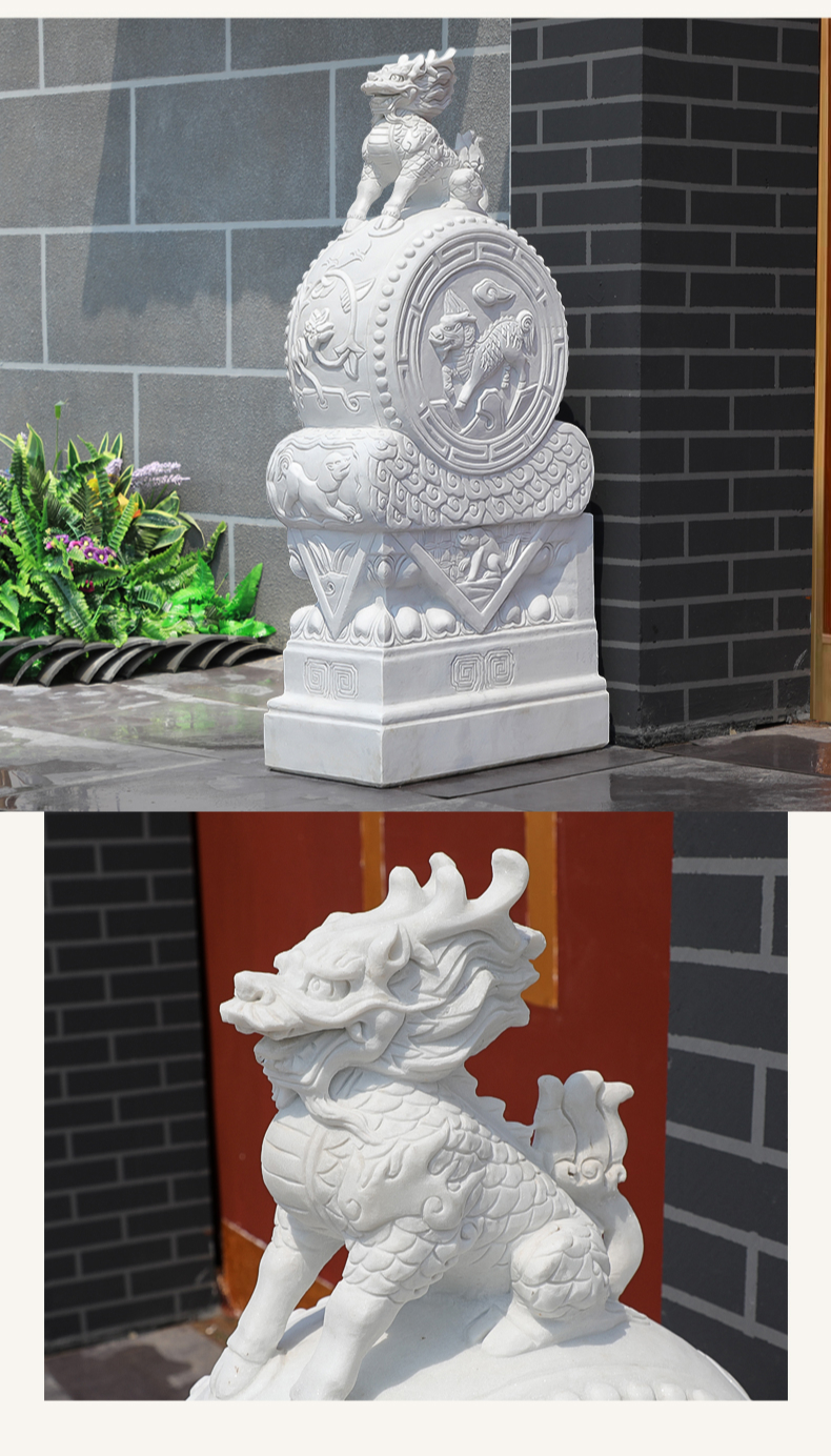 石雕门墩抱鼓石麒麟石材庭院家用别墅门口户外摆件祥瑞麒麟高80cm