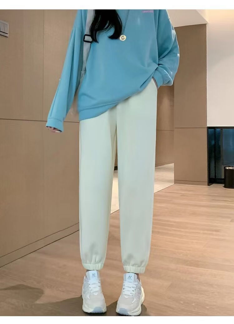 【休闲裤女春新款】2022米白色运动裤女宽松束脚显瘦灯笼休闲裤子春秋