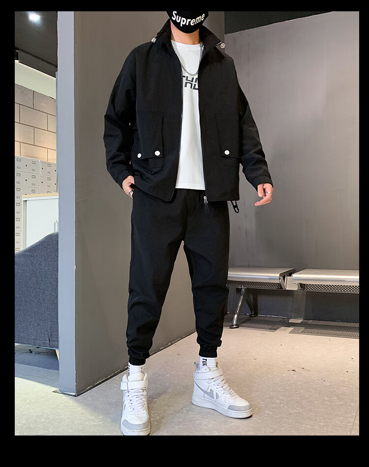 南极人2020秋季新款男士夹克套装工装潮流加大码男装一套搭配帅气休闲