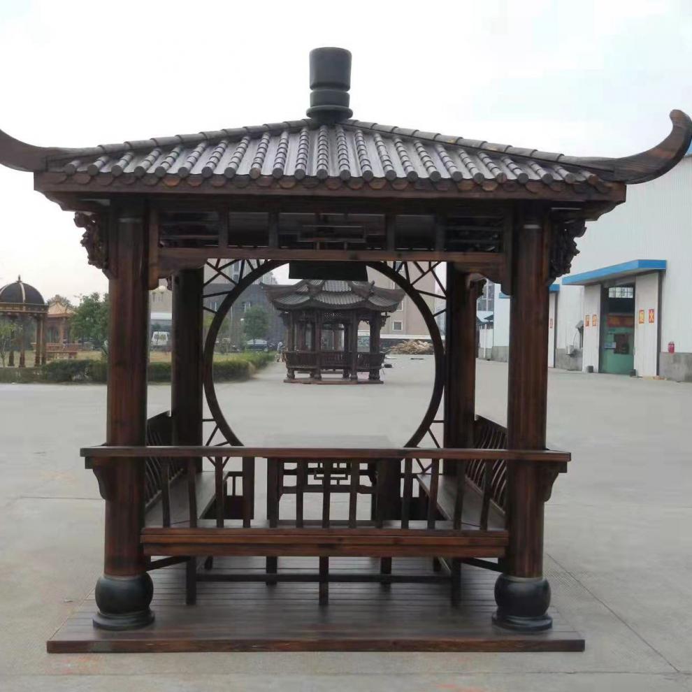 户外定制庭院中式简易碳化防腐实木别墅景观园林防腐文化长廊凉亭28米