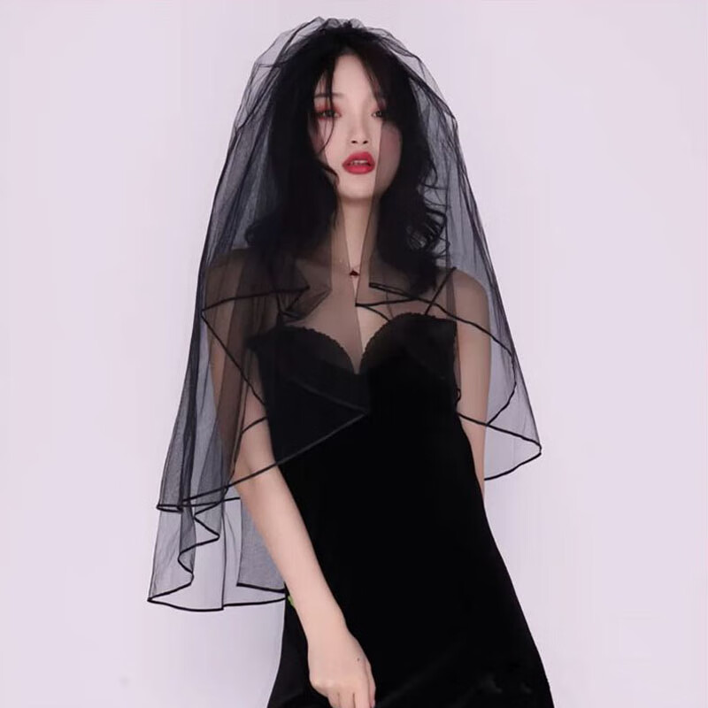 头纱头饰森系网红儿童拍照道具新娘主婚纱复古领证登记白黑色儿童头纱