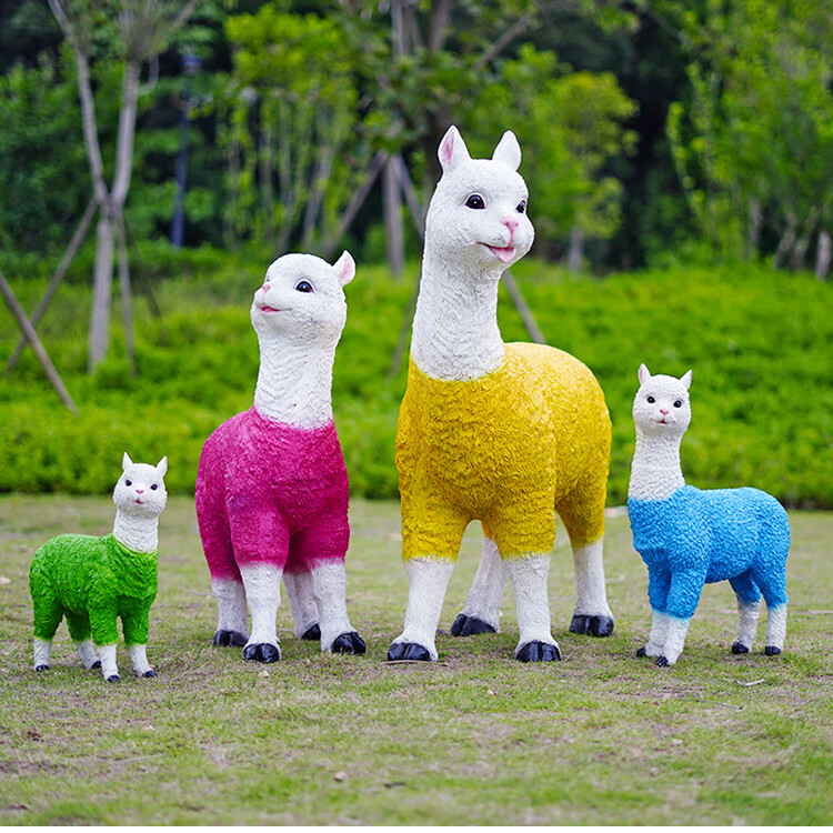 户外羊驼摆件仿真动物雕塑公园林景观户外景区草坪装饰模型白色组合⑥