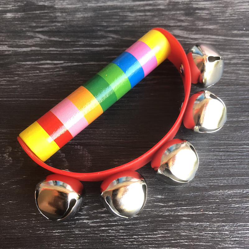 奥尔夫打击乐器儿童木制半园手摇铃皮腕铃幼儿园音乐玩具串铃舞蹈七彩