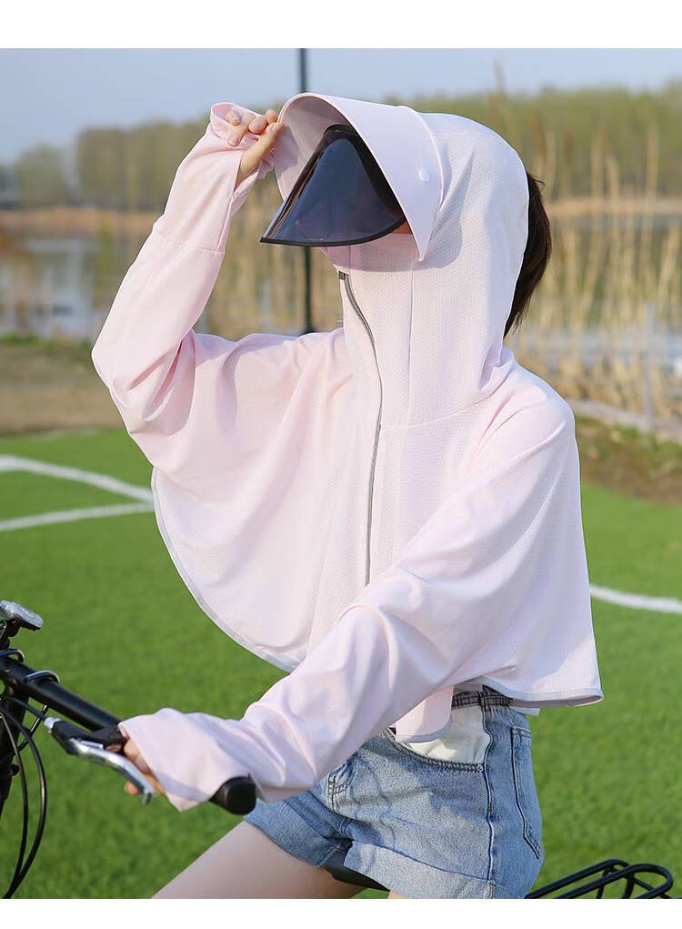 防晒面罩全脸带帽防晒衣女夏季薄款透气冰丝网眼防晒面罩服超薄外套潮