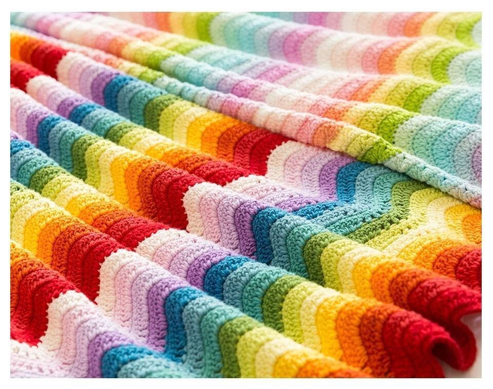 趣仕达新品织毯子毛线手工编织妈妈孕期编织钩针毯子儿童彩虹毯宝宝盖