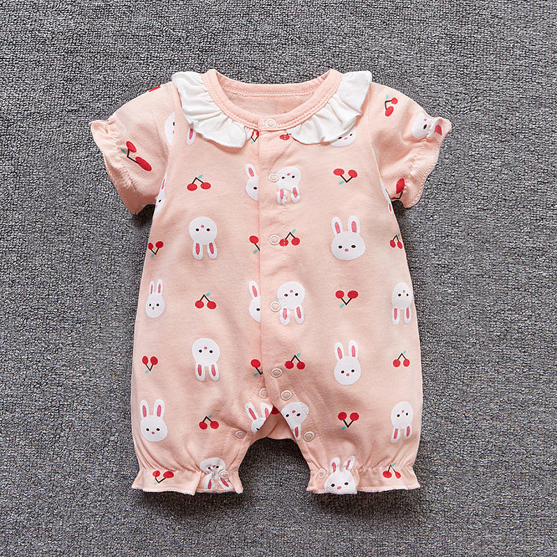 婴儿服0岁1女宝宝哈衣公主新生儿6短袖3个月爬服12夏装平角白色南瓜90