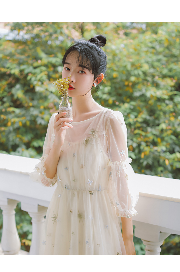 部落雾霾蓝小裙子仙女超仙森系小个子学生桔梗裙初恋法式连衣裙女夏季