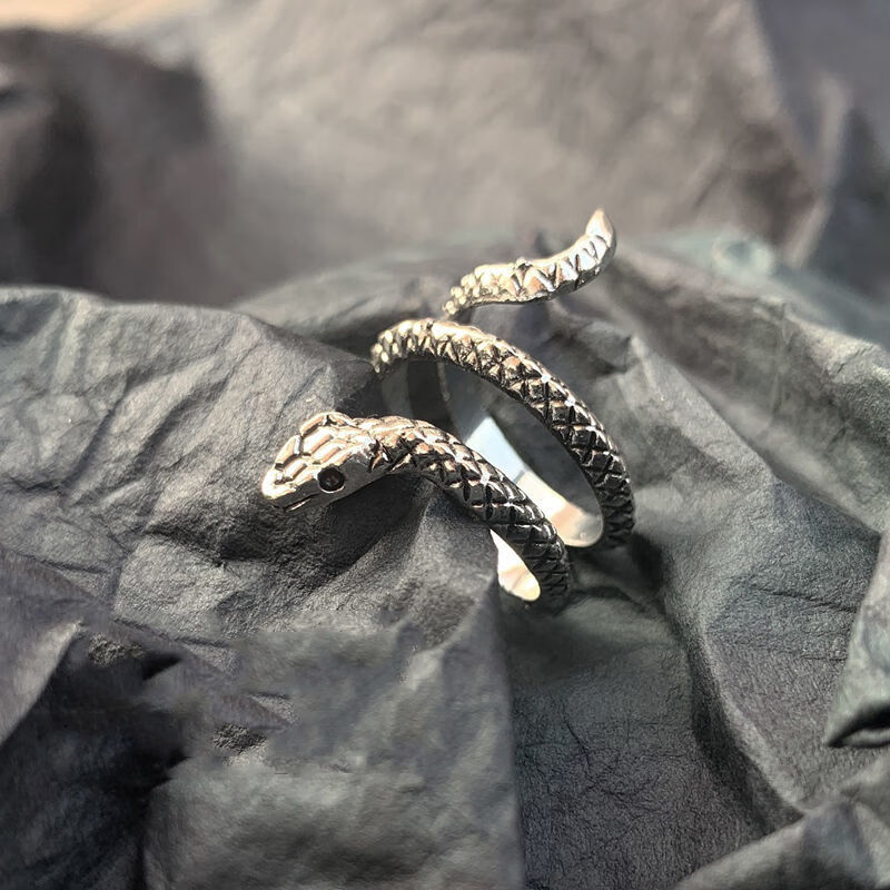 xingyan原创复古个性做旧暗黑双头蛇戒指女网红设计感冷淡风蛇形戒指