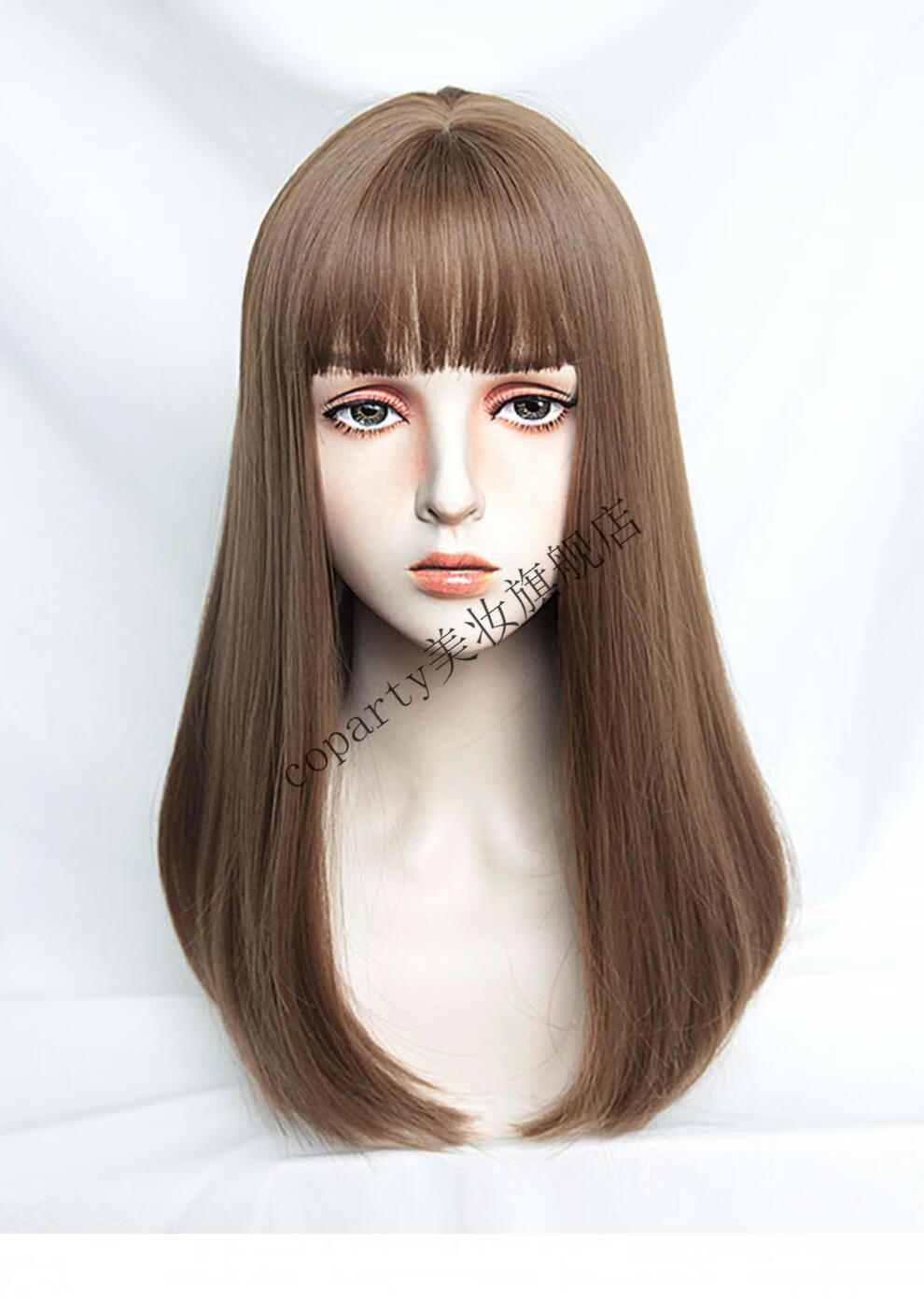 网红假发女黑长直发锁骨发一刀平黑色可爱自然修饰圆脸整顶假发套灰