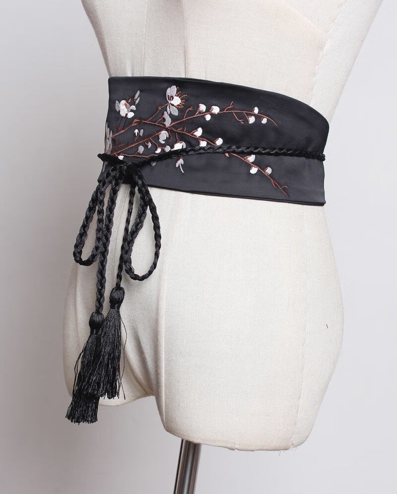 2022新 款宽腰带女裙子装饰白色中国风宽腰带女复古汉服绣花古风连衣