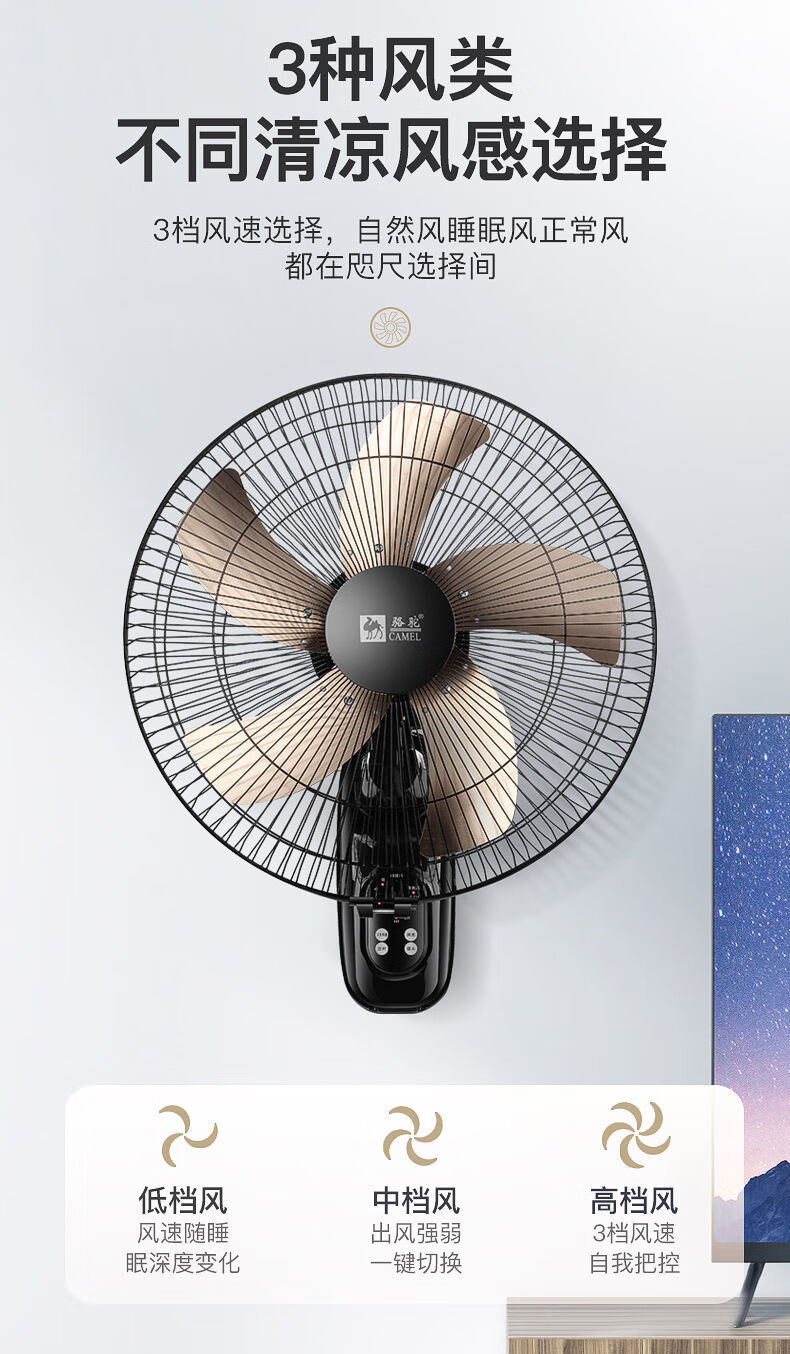 骆驼(camel)壁扇16英寸20壁挂式遥控家用强力大风力工业摇头挂墙壁电