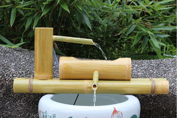 流水摆件竹子流水器竹筒水缸过滤器养鱼缸自动太阳能水循环摆件不插电