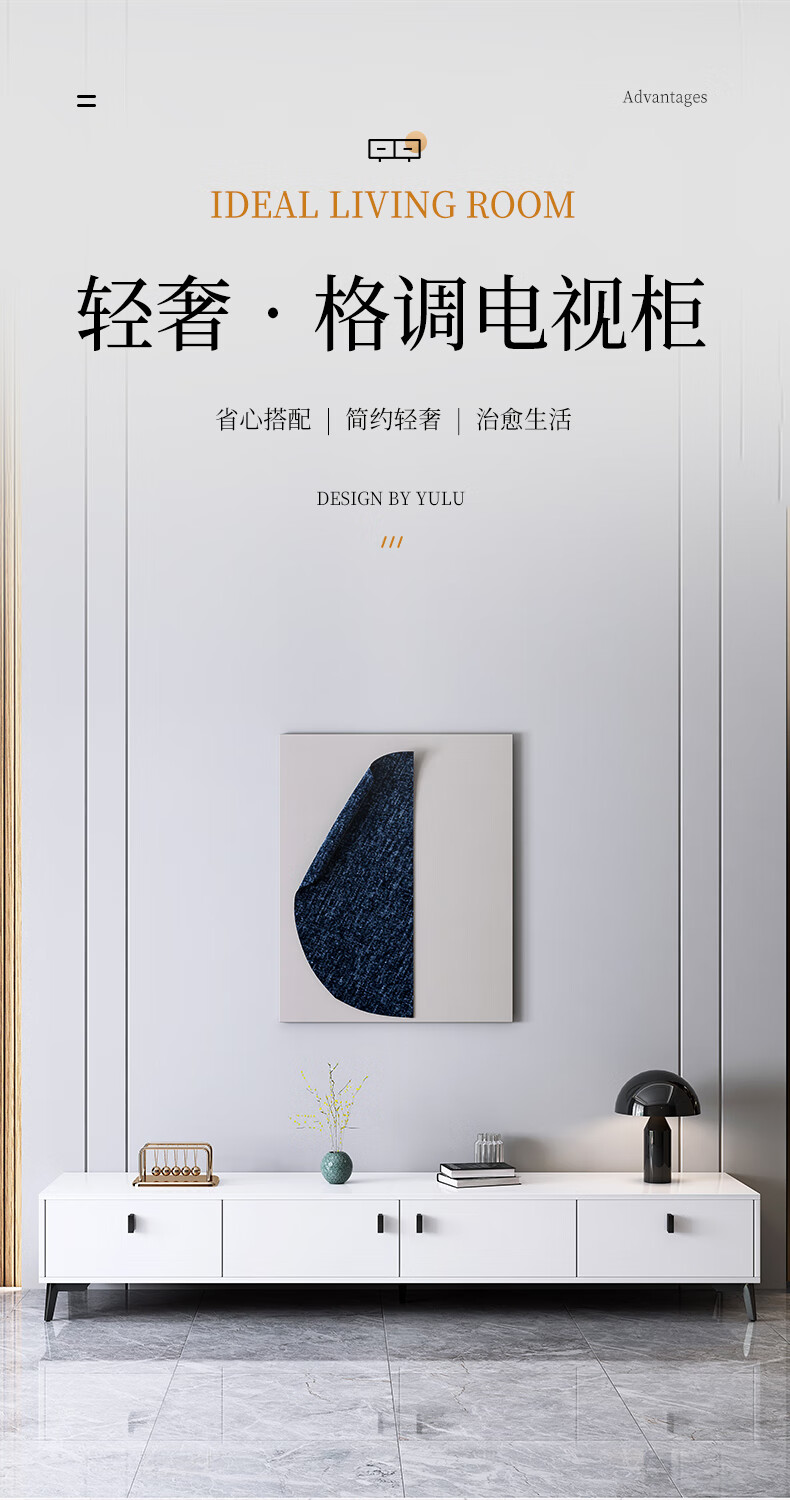 吉友爱电视柜简约现代轻奢卧室电视机柜茶几组合小户型客厅仿岩板地柜子 【推荐款】灰色+暖白色160*30*40CM 组装