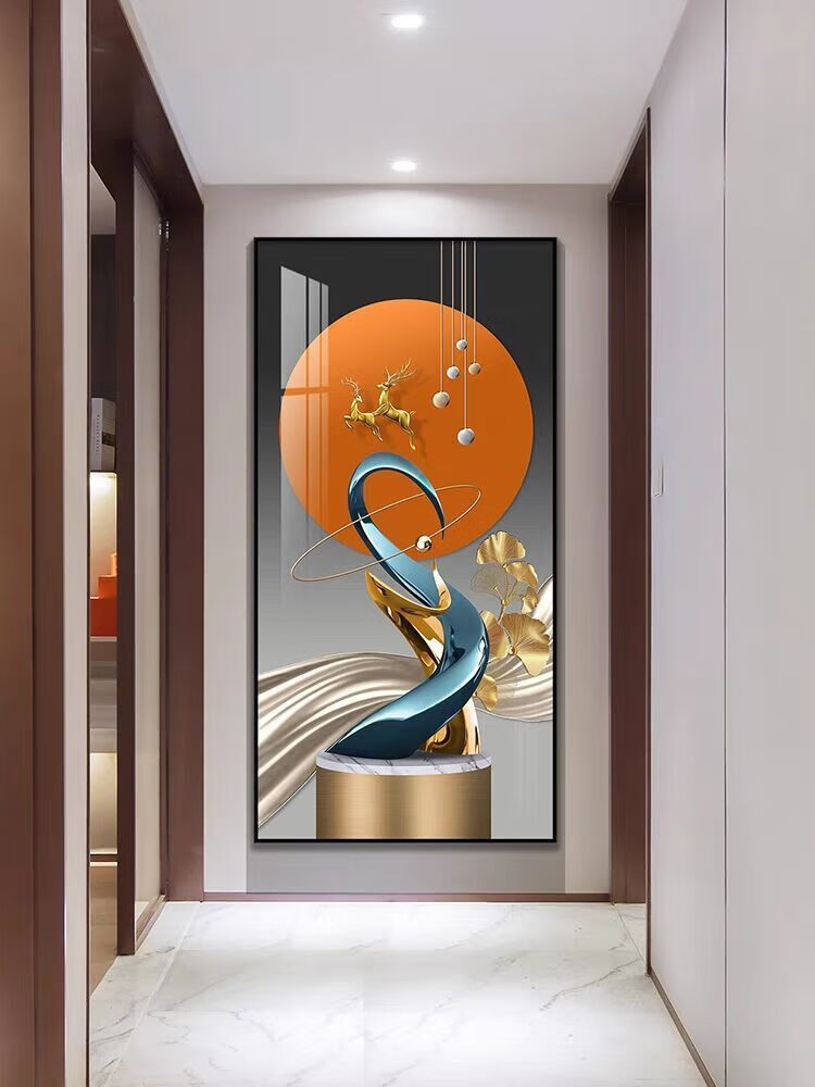 精选直发轻奢风玄关装饰画现代简约走廊竖版壁画抽象大气客厅过道麋鹿