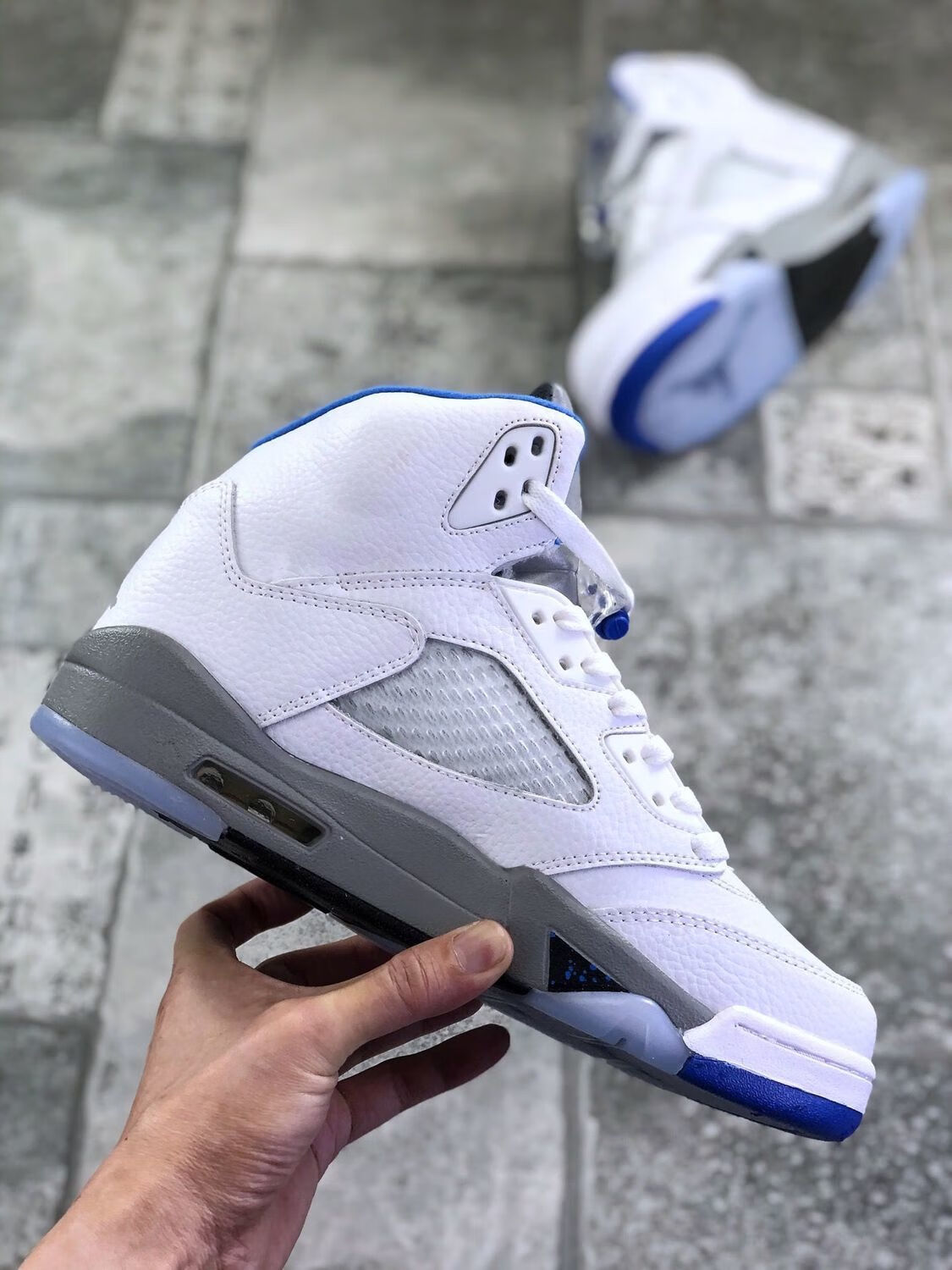 男女同款aj5白蓝低帮篮球鞋乔5休闲运动板鞋情侣鞋440888140白色375