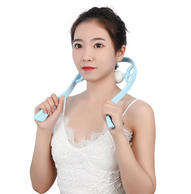 颈椎按摩器手动手持式夹脖子多功能揉捏肩颈神器疏通仪按摩滚轮棒粉色