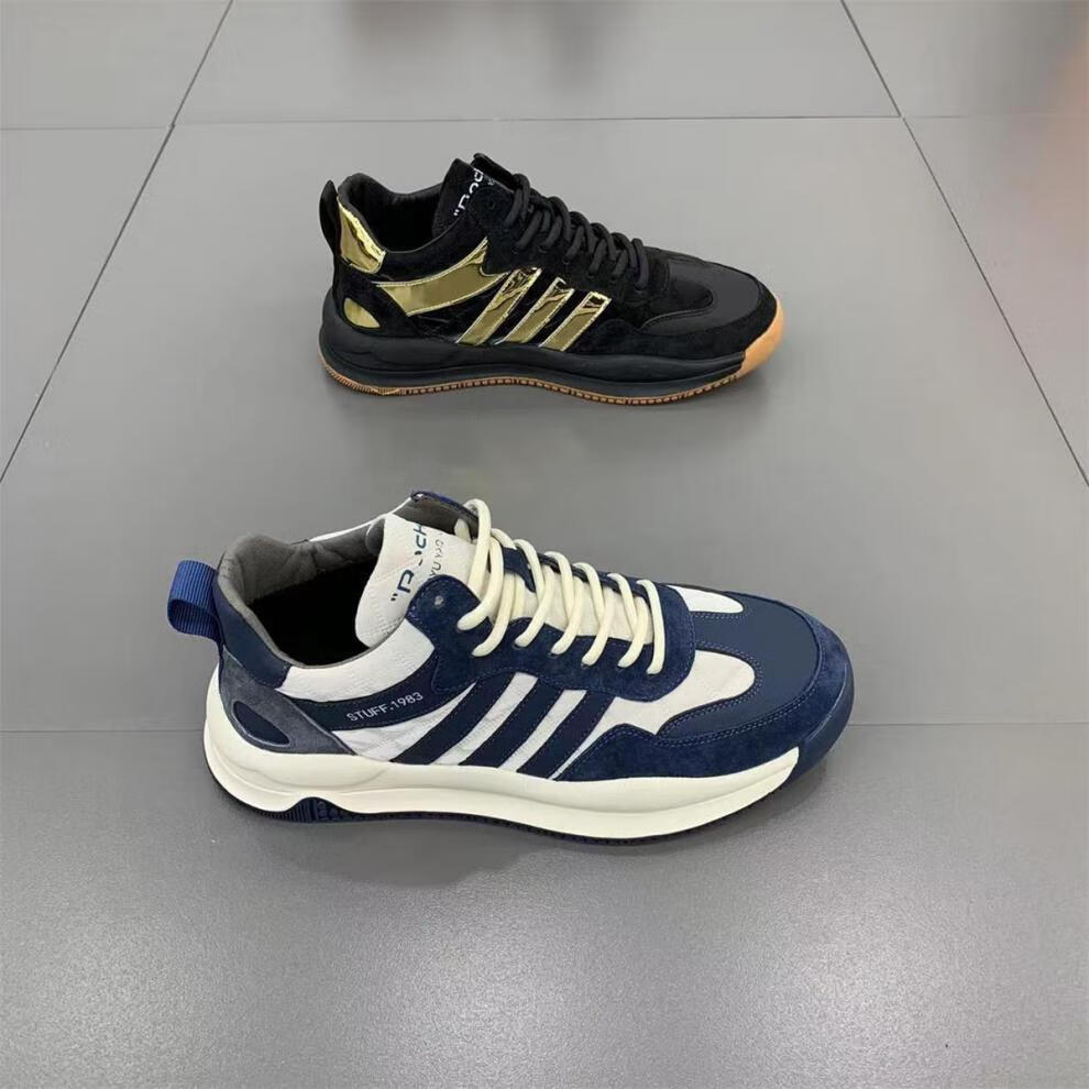 精选跑步鞋古米茄男鞋加棉防滑软底系带皮百搭矮帮潮流韩版鞋卡其加绒