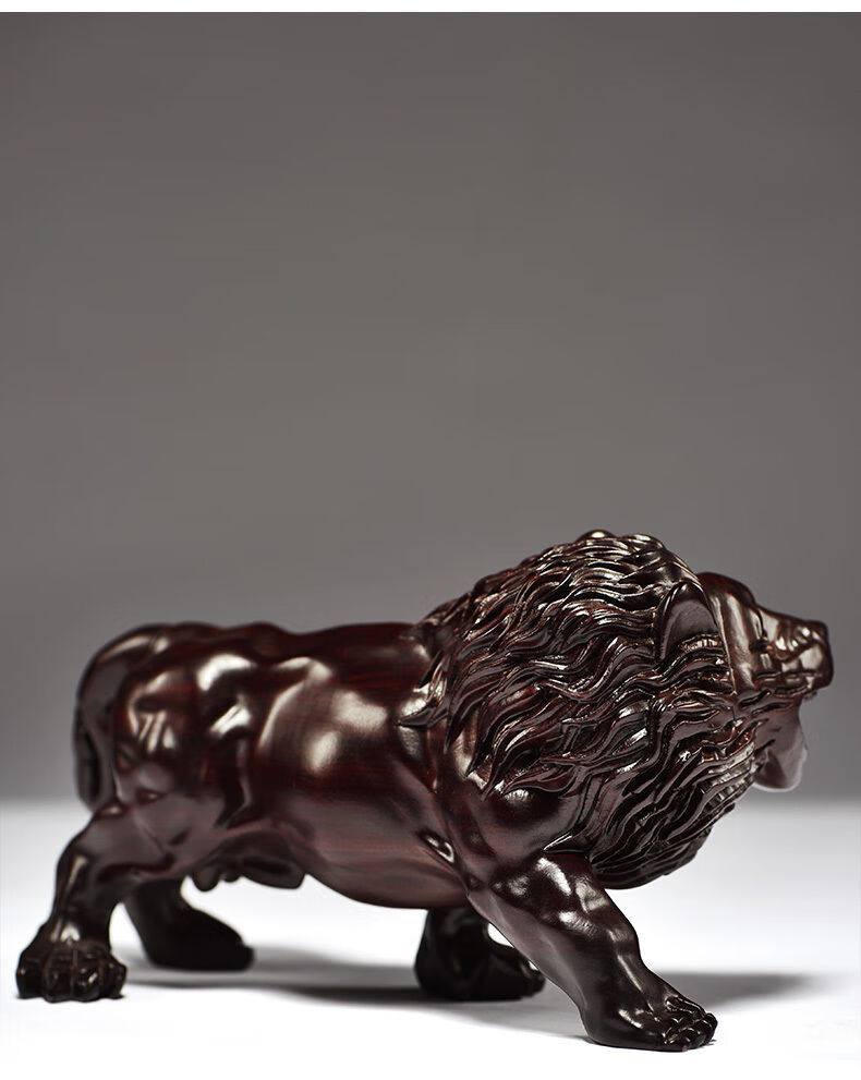 匠令黑檀实木雕刻狮子摆件家居客厅创意红木雄狮工艺品办公装饰品