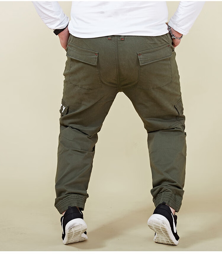 媚哥大码男装耐磨阔腿哈伦弹力松紧腰工装裤加肥加大束脚多口袋休闲裤