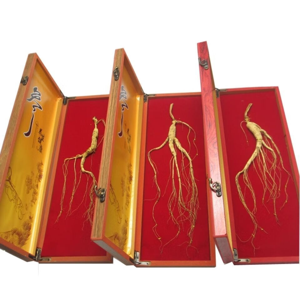 人参 长白山人参礼盒装东北山参林下参 40x15厘米木盒 带人参 手提袋