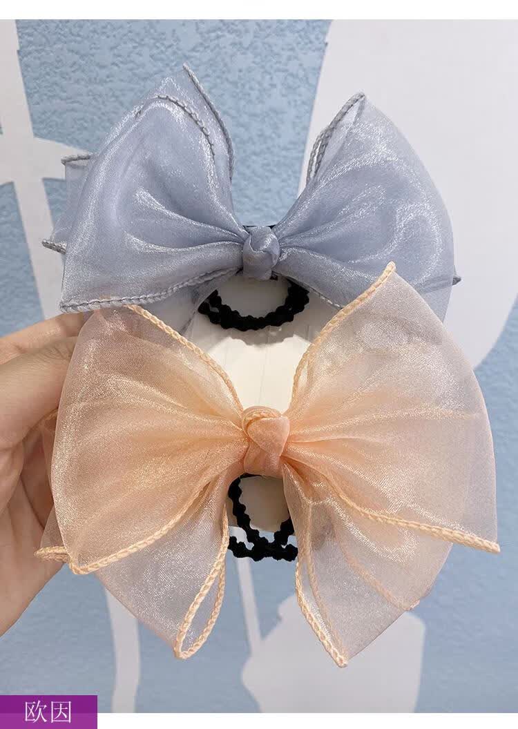 欧因韩系儿童发饰超仙网纱大蝴蝶结发夹小女孩发卡宝宝不伤发皮筋头花