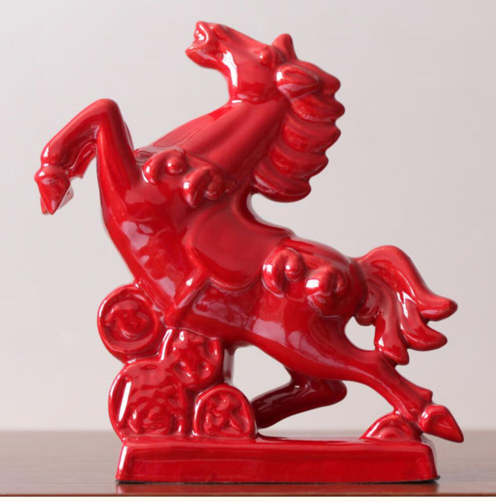 唯利多新款陶瓷红马摆件家居客厅办公室工艺品摆设风水大红色唐三彩马