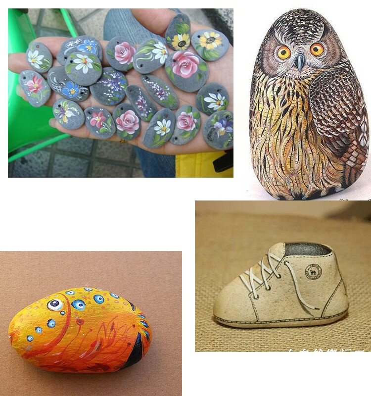 石头彩绘绘画鹅卵石超大原石画画创意手工diy装饰儿童灰色套餐6