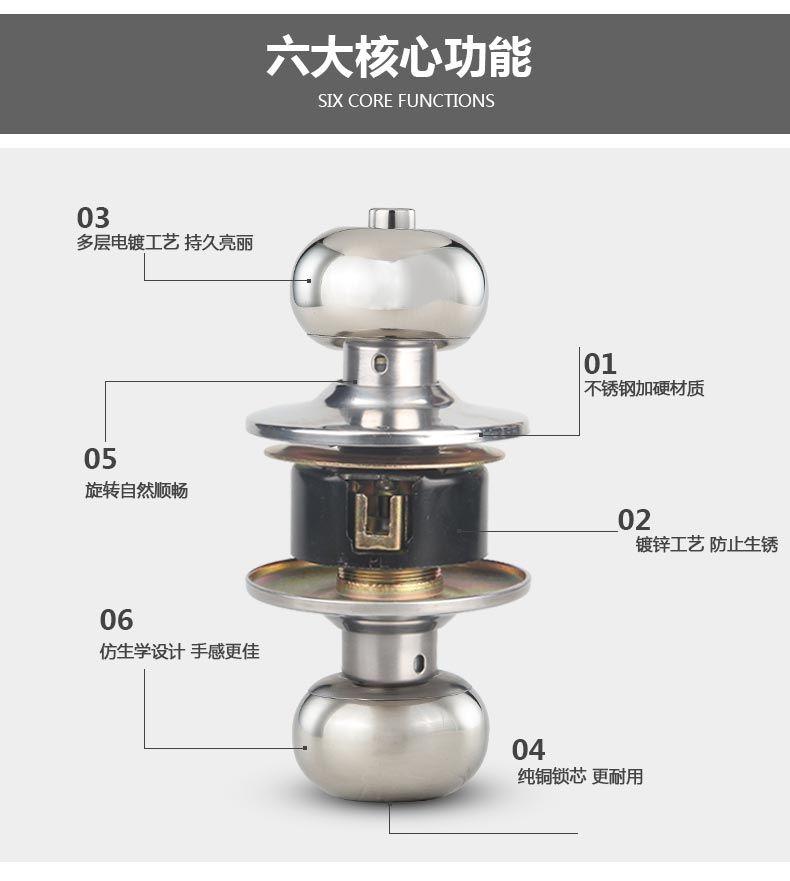 球鎖室內臥室門鎖通用型衛生間執手鎖木門鎖家用球形鎖房間圓鎖銅膽