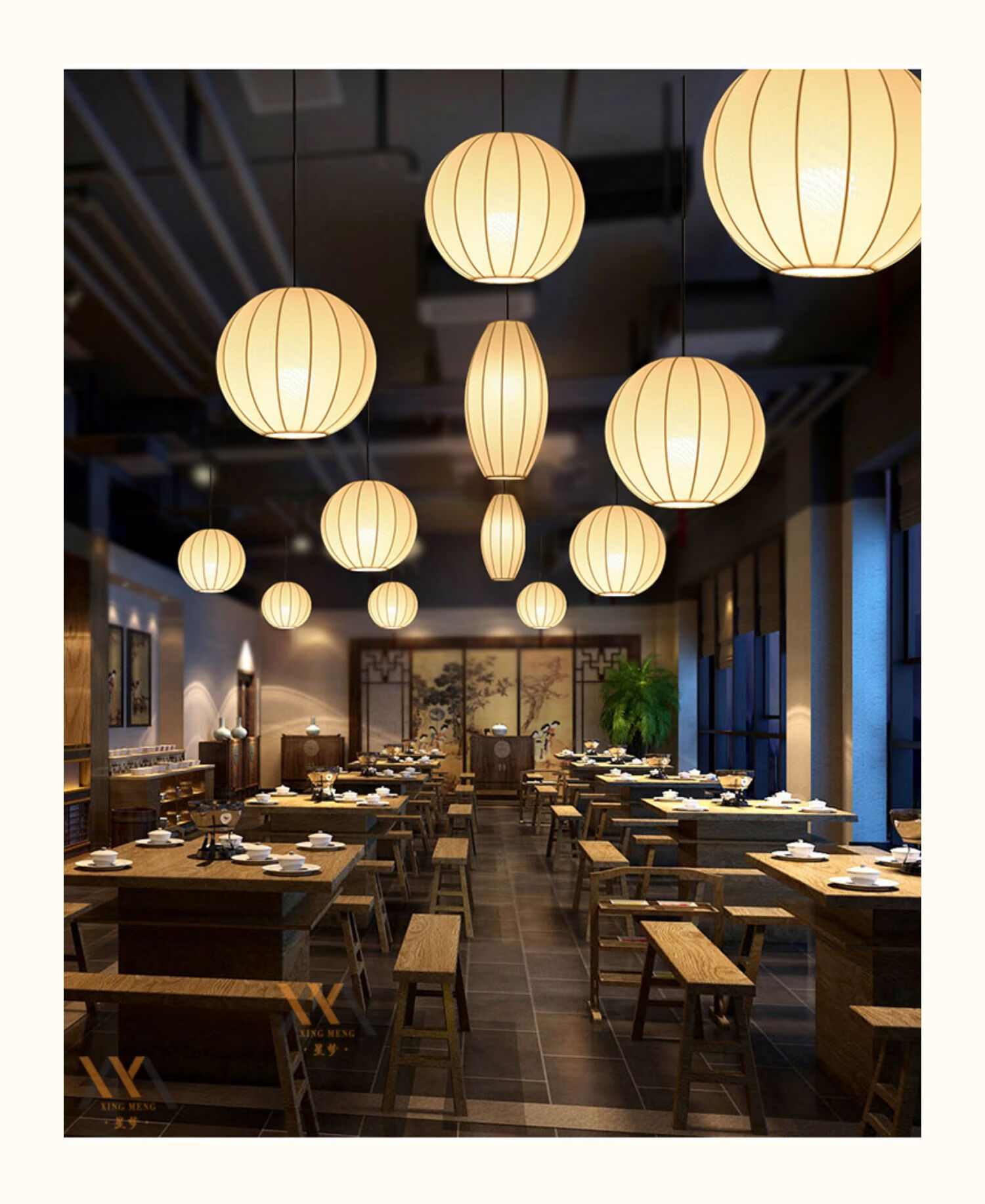 施仑萨斯中式布艺灯笼茶室饭店吊灯创意个性餐厅日式料理吧台日韩民宿