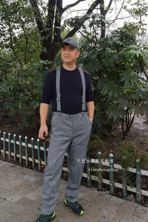 格罗希香港轻奢潮牌新中青年男士加肥加大码背带裤沙滩长裤吊带人字纹