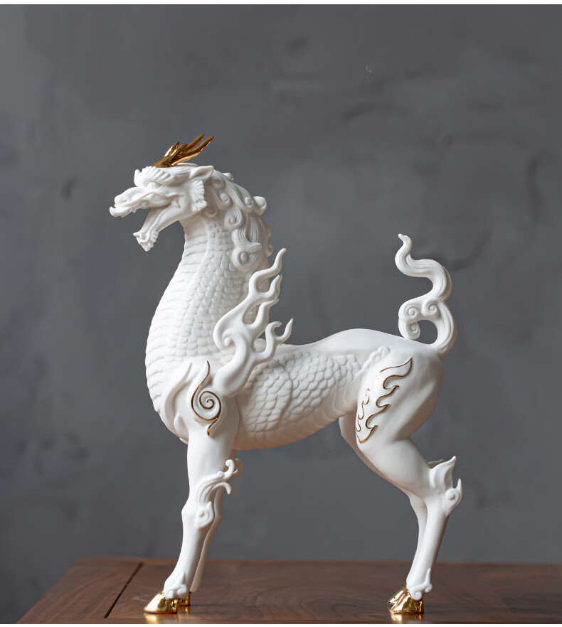 骄意轻奢陶瓷火麒麟工艺品摆件家居开业乔迁礼品ll麒麟献瑞
