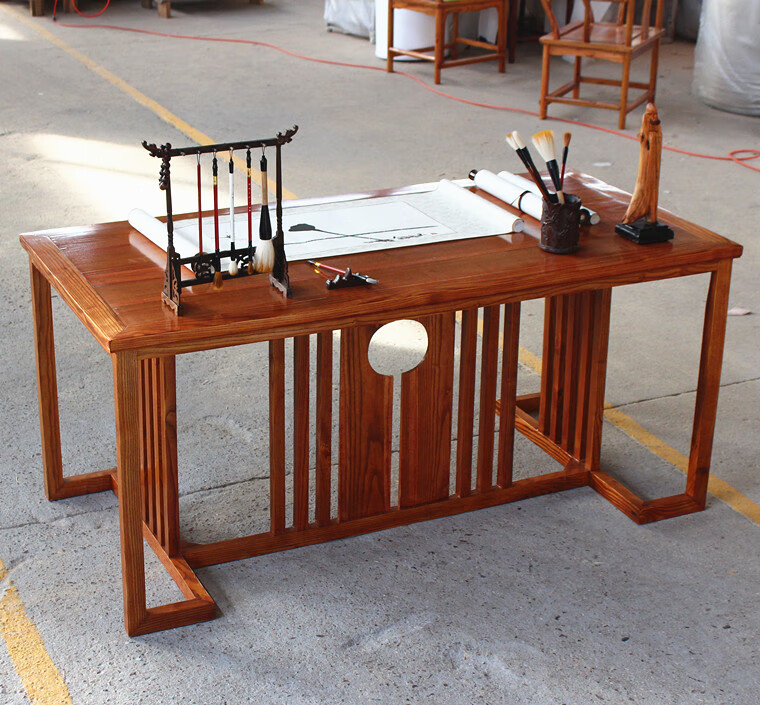钢骑士新中式书案书法桌实木书桌书画桌禅意家具国学毛笔桌写字台书案