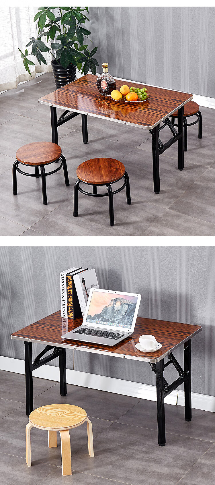 墨绩餐桌 可收缩 旋转折叠桌长条桌摆摊餐桌家用简易长方形方桌户外