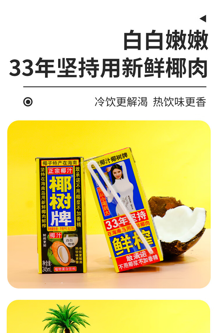 牌椰汁 330ml*6海南特产椰子汁水植物蛋白椰奶果汁饮料 245ml×24盒
