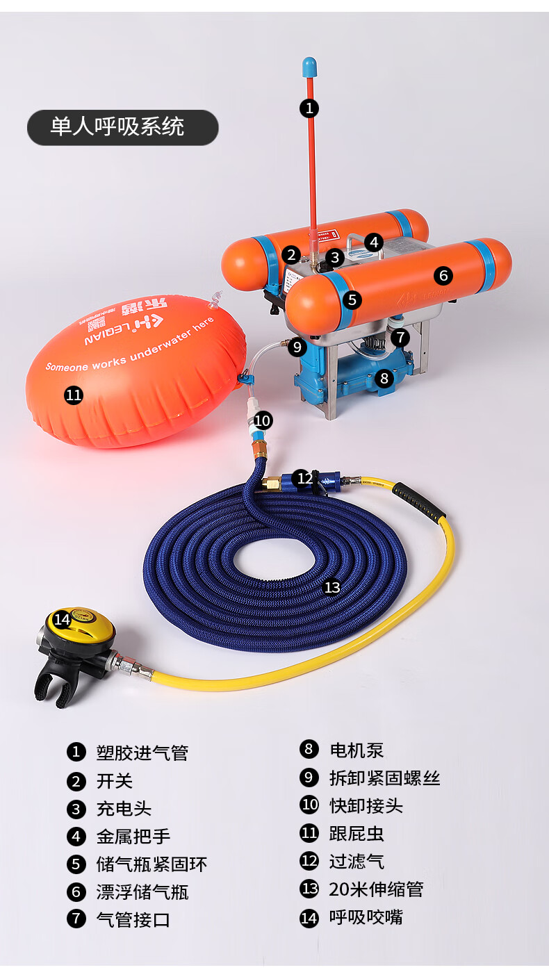 潜水呼吸器机水肺深浮潜水下抓鱼捕捞人造鱼鳃潜水装备全套 l100经典